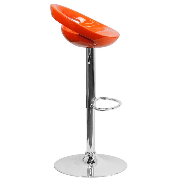 Flash Furniture Contemporary Orange Plastic Adjustable Height Barstool with Rounded Cutout Back and Chrome Base - CH-TC3-1062-ORG-GG