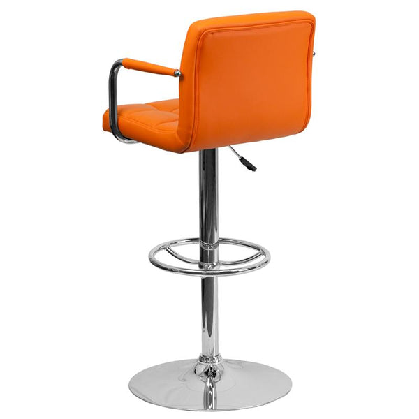 Flash Furniture Contemporary Orange Quilted Vinyl Adjustable Height Barstool with Arms and Chrome Base - CH-102029-ORG-GG