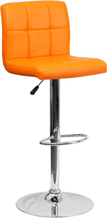 Flash Furniture Contemporary Orange Quilted Vinyl Adjustable Height Barstool with Chrome Base - DS-810-MOD-ORG-GG