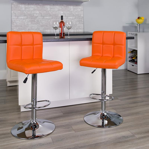 Flash Furniture Contemporary Orange Quilted Vinyl Adjustable Height Barstool with Chrome Base - DS-810-MOD-ORG-GG