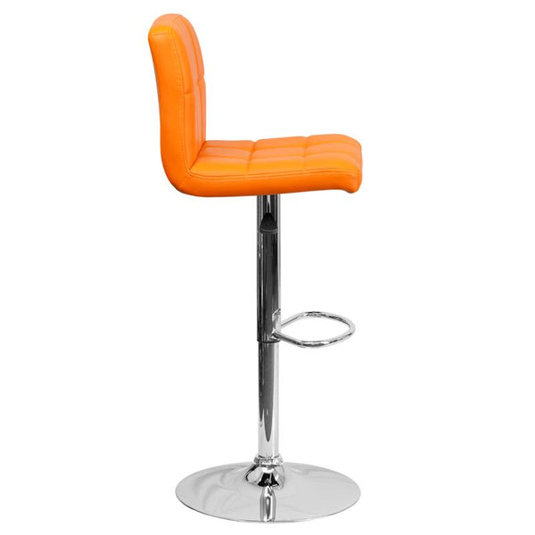Flash Furniture Contemporary Orange Quilted Vinyl Adjustable Height Barstool with Chrome Base - DS-810-MOD-ORG-GG