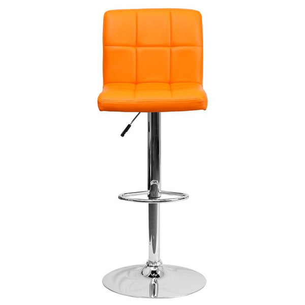 Flash Furniture Contemporary Orange Quilted Vinyl Adjustable Height Barstool with Chrome Base - DS-810-MOD-ORG-GG