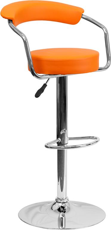Flash Furniture Contemporary Orange Vinyl Adjustable Height Barstool with Arms and Chrome Base - CH-TC3-1060-ORG-GG