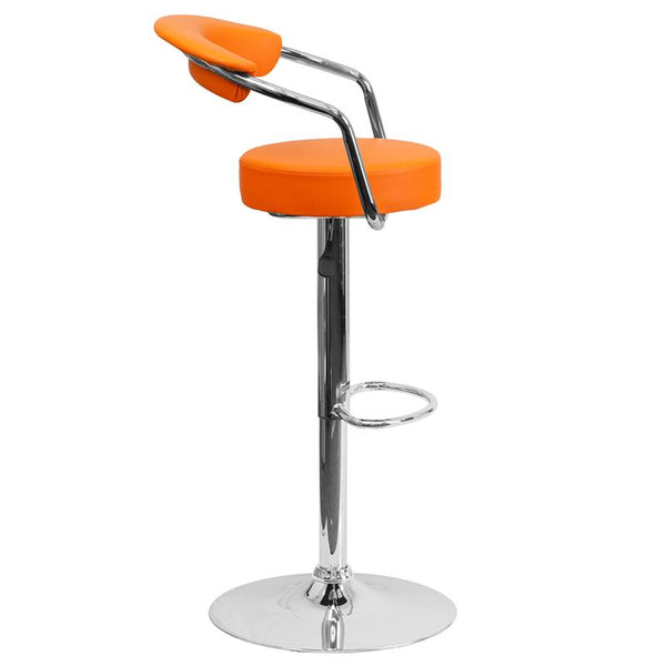 Flash Furniture Contemporary Orange Vinyl Adjustable Height Barstool with Arms and Chrome Base - CH-TC3-1060-ORG-GG