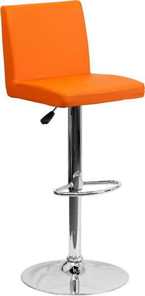 Flash Furniture Contemporary Orange Vinyl Adjustable Height Barstool with Panel Back and Chrome Base - CH-92066-ORG-GG