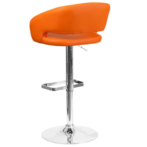 Flash Furniture Contemporary Orange Vinyl Adjustable Height Barstool with Rounded Mid-Back and Chrome Base - CH-122070-ORG-GG