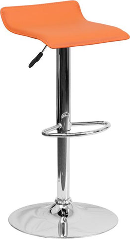Flash Furniture Contemporary Orange Vinyl Adjustable Height Barstool with Solid Wave Seat and Chrome Base - DS-801-CONT-ORG-GG