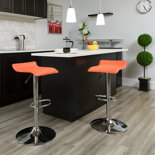 Flash Furniture Contemporary Orange Vinyl Adjustable Height Barstool with Solid Wave Seat and Chrome Base - DS-801-CONT-ORG-GG