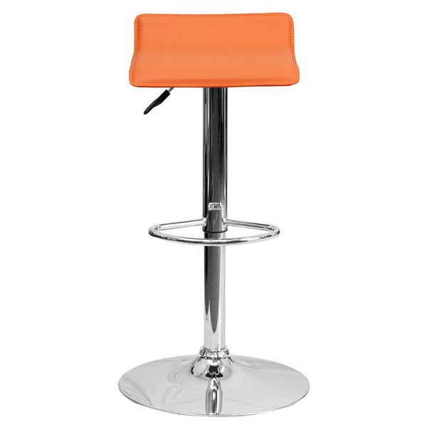 Flash Furniture Contemporary Orange Vinyl Adjustable Height Barstool with Solid Wave Seat and Chrome Base - DS-801-CONT-ORG-GG