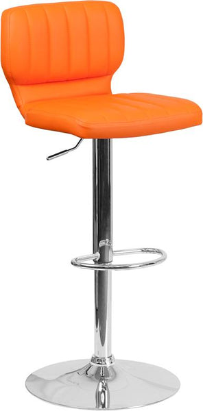 Flash Furniture Contemporary Orange Vinyl Adjustable Height Barstool with Vertical Stitch Back and Chrome Base - CH-132330-ORG-GG