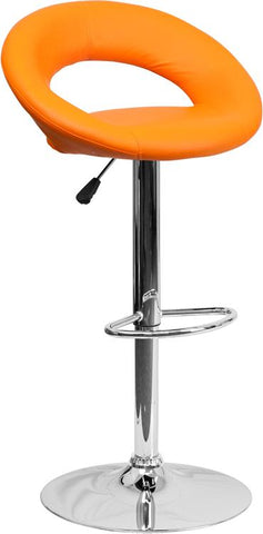 Flash Furniture Contemporary Orange Vinyl Rounded Orbit-Style Back Adjustable Height Barstool with Chrome Base - DS-811-ORG-GG