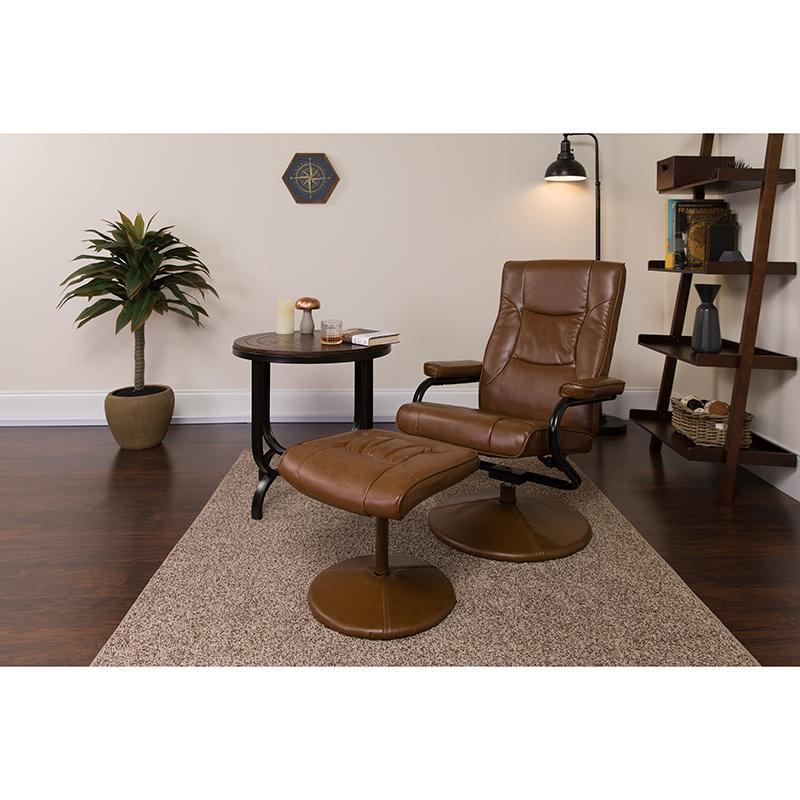 Flash Furniture Contemporary Palimino Leather Recliner and Ottoman with Leather Wrapped Base - BT-7862-PALIMINO-GG