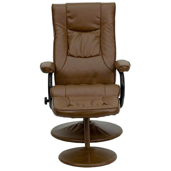 Flash Furniture Contemporary Palimino Leather Recliner and Ottoman with Leather Wrapped Base - BT-7862-PALIMINO-GG