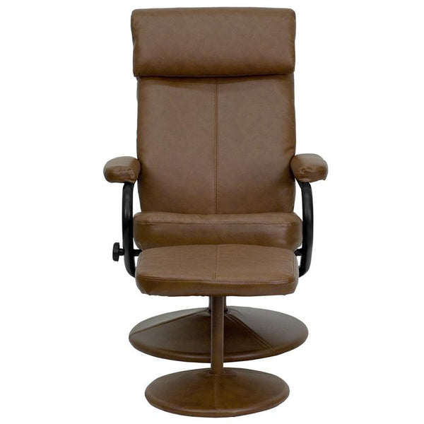 Flash Furniture Contemporary Palomino Leather Recliner with Headrest and Ottoman with Leather Wrapped Base - BT-7863-PALOMINO-GG