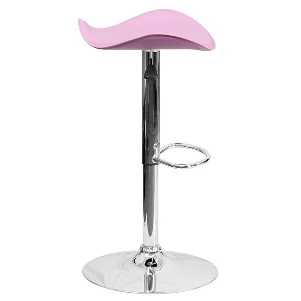 Flash Furniture Contemporary Pink Vinyl Adjustable Height Barstool with Wavy Seat and Chrome Base - CH-TC3-1002-PK-GG