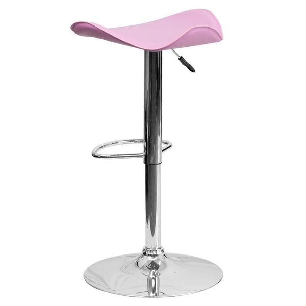 Flash Furniture Contemporary Pink Vinyl Adjustable Height Barstool with Wavy Seat and Chrome Base - CH-TC3-1002-PK-GG