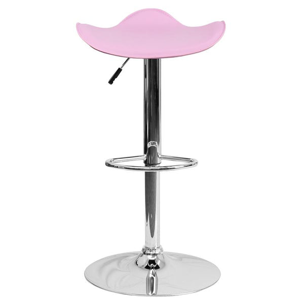 Flash Furniture Contemporary Pink Vinyl Adjustable Height Barstool with Wavy Seat and Chrome Base - CH-TC3-1002-PK-GG