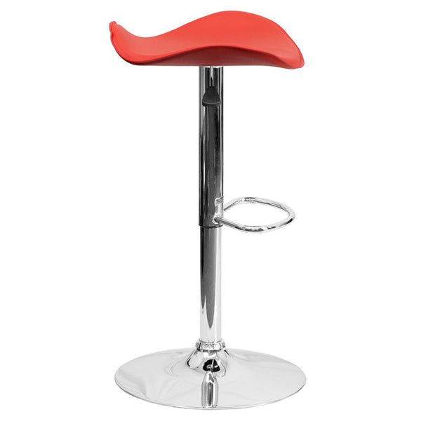 Flash Furniture Contemporary Red Vinyl Adjustable Height Barstool with Wavy Seat and Chrome Base - CH-TC3-1002-RED-GG