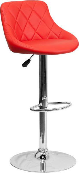 Flash Furniture Contemporary Red Vinyl Bucket Seat Adjustable Height Barstool with Diamond Pattern Back and Chrome Base - CH-82028A-RED-GG