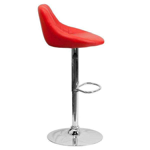 Flash Furniture Contemporary Red Vinyl Bucket Seat Adjustable Height Barstool with Diamond Pattern Back and Chrome Base - CH-82028A-RED-GG