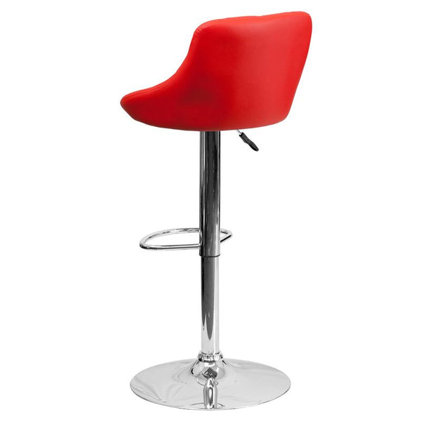 Flash Furniture Contemporary Red Vinyl Bucket Seat Adjustable Height Barstool with Diamond Pattern Back and Chrome Base - CH-82028A-RED-GG