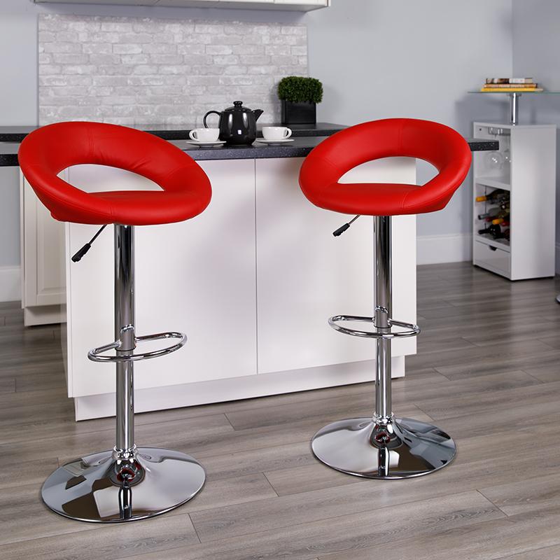 Flash Furniture Contemporary Red Vinyl Rounded Orbit-Style Back Adjustable Height Barstool with Chrome Base - DS-811-RED-GG