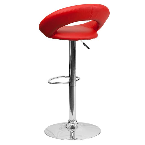 Flash Furniture Contemporary Red Vinyl Rounded Orbit-Style Back Adjustable Height Barstool with Chrome Base - DS-811-RED-GG