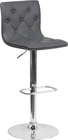 Flash Furniture Contemporary Tufted Gray Vinyl Adjustable Height Barstool with Chrome Base - CH-112080-GY-GG