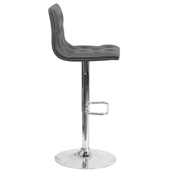 Flash Furniture Contemporary Tufted Gray Vinyl Adjustable Height Barstool with Chrome Base - CH-112080-GY-GG