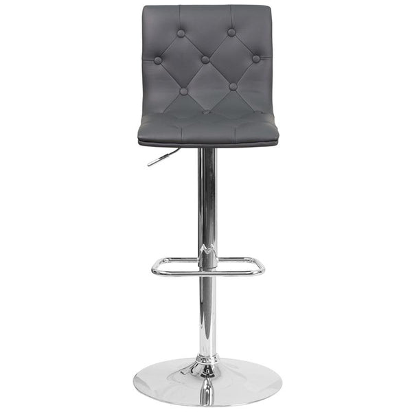 Flash Furniture Contemporary Tufted Gray Vinyl Adjustable Height Barstool with Chrome Base - CH-112080-GY-GG
