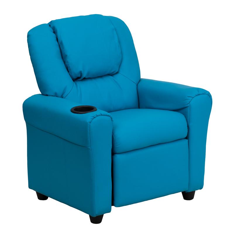 Flash Furniture Contemporary Turquoise Vinyl Kids Recliner with Cup Holder and Headrest - DG-ULT-KID-TURQ-GG