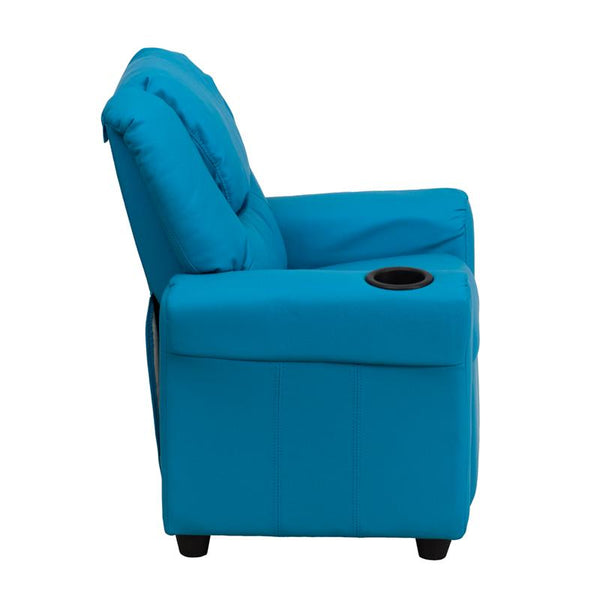 Flash Furniture Contemporary Turquoise Vinyl Kids Recliner with Cup Holder and Headrest - DG-ULT-KID-TURQ-GG