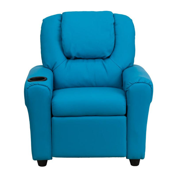 Flash Furniture Contemporary Turquoise Vinyl Kids Recliner with Cup Holder and Headrest - DG-ULT-KID-TURQ-GG