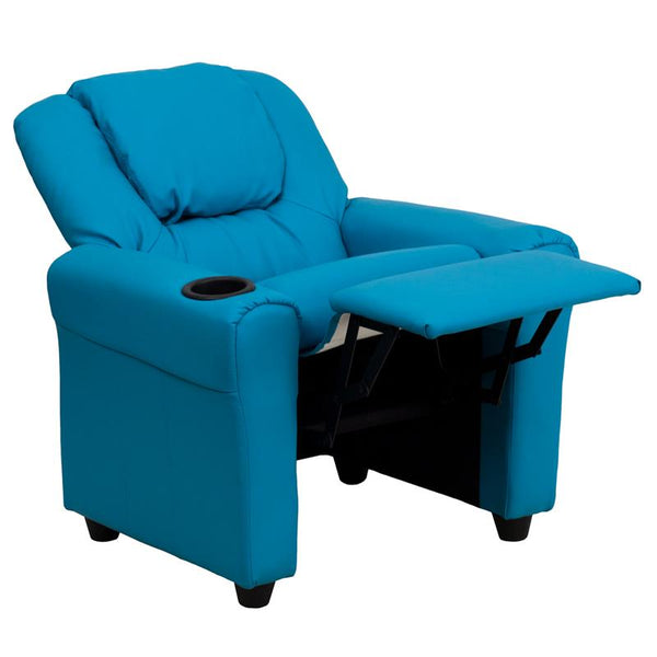 Flash Furniture Contemporary Turquoise Vinyl Kids Recliner with Cup Holder and Headrest - DG-ULT-KID-TURQ-GG