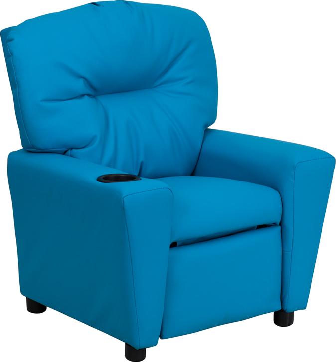 Flash Furniture Contemporary Turquoise Vinyl Kids Recliner with Cup Holder - BT-7950-KID-TURQ-GG