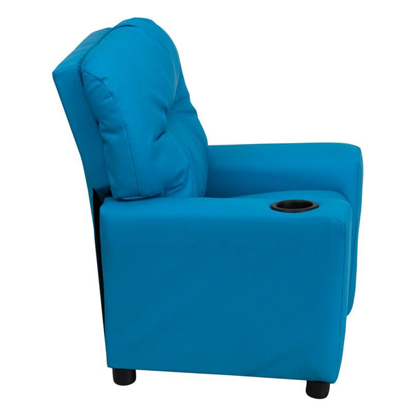 Flash Furniture Contemporary Turquoise Vinyl Kids Recliner with Cup Holder - BT-7950-KID-TURQ-GG