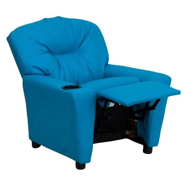 Flash Furniture Contemporary Turquoise Vinyl Kids Recliner with Cup Holder - BT-7950-KID-TURQ-GG