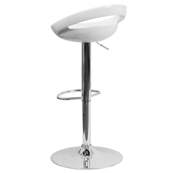 Flash Furniture Contemporary White Plastic Adjustable Height Barstool with Rounded Cutout Back and Chrome Base - CH-TC3-1062-WH-GG