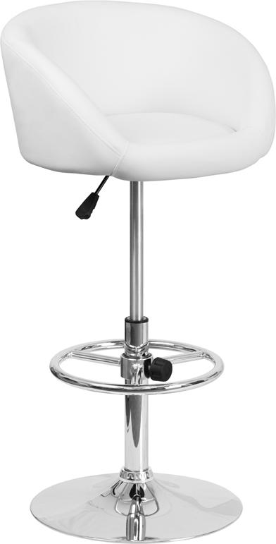 Flash Furniture Contemporary White Vinyl Adjustable Height Barstool with Barrel Back and Chrome Base - CH-TC3-1066L-WH-GG