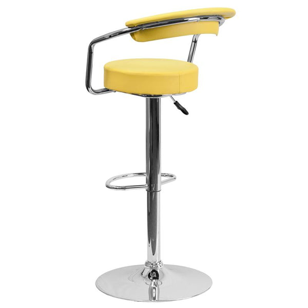 Flash Furniture Contemporary Yellow Vinyl Adjustable Height Barstool with Arms and Chrome Base - CH-TC3-1060-YEL-GG
