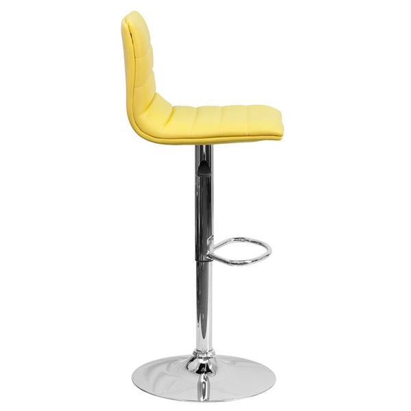 Flash Furniture Contemporary Yellow Vinyl Adjustable Height Barstool with Horizontal Stitch Back and Chrome Base - CH-92023-1-YEL-GG