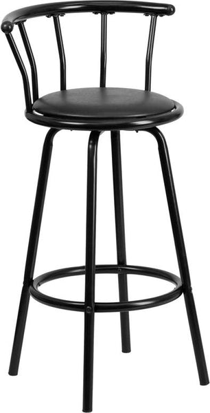 Flash Furniture Crown Back Black Metal Barstool with Black Vinyl Swivel Seat - YB-Y-J909-KD-GG
