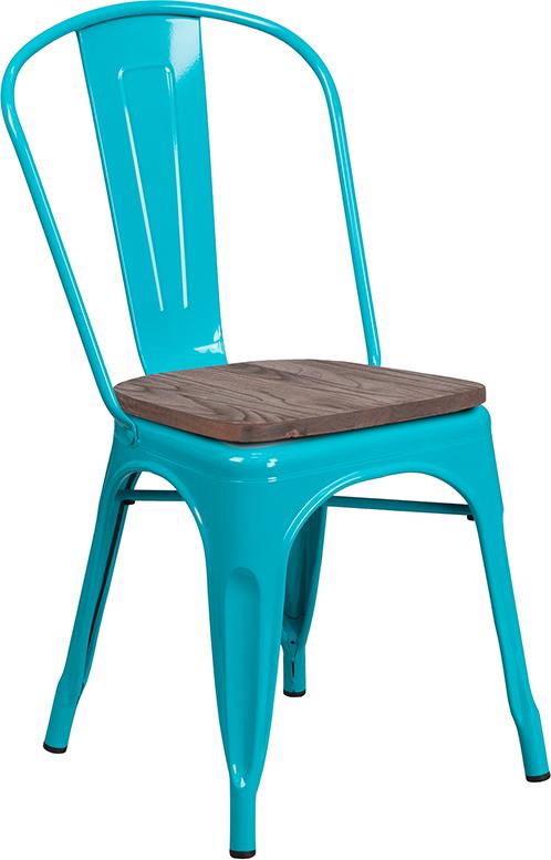 Flash Furniture Crystal Teal-Blue Metal Stackable Chair with Wood Seat - ET-3534-CB-WD-GG