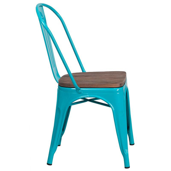 Flash Furniture Crystal Teal-Blue Metal Stackable Chair with Wood Seat - ET-3534-CB-WD-GG