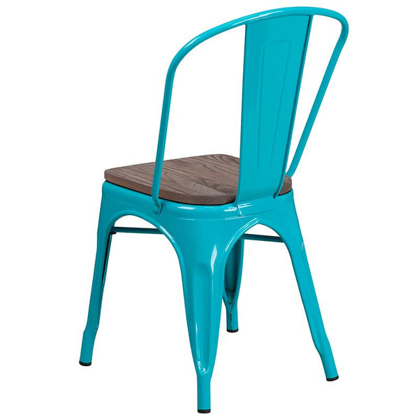 Flash Furniture Crystal Teal-Blue Metal Stackable Chair with Wood Seat - ET-3534-CB-WD-GG