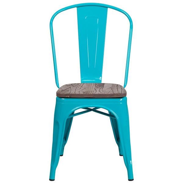 Flash Furniture Crystal Teal-Blue Metal Stackable Chair with Wood Seat - ET-3534-CB-WD-GG