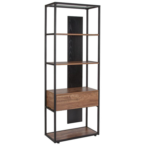 Flash Furniture Cumberland Collection Bookshelf with Drawer and Shelves in Rustic Wood Grain Finish - NAN-JN-28102B-GG