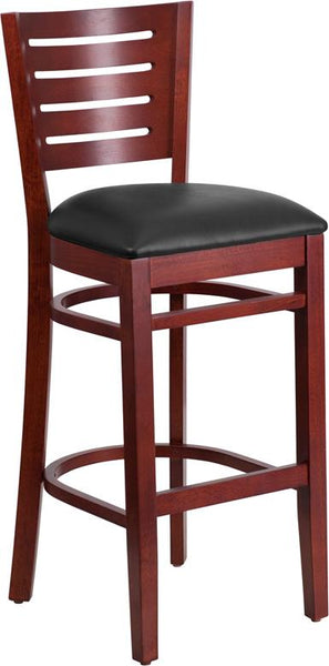 Flash Furniture Darby Series Slat Back Mahogany Wood Restaurant Barstool - Black Vinyl Seat - XU-DG-W0108BBAR-MAH-BLKV-GG