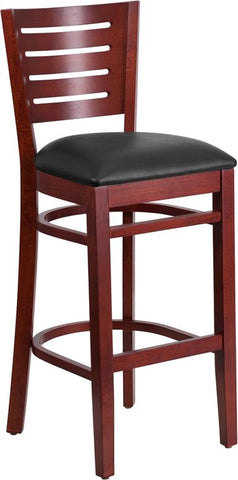 Flash Furniture Darby Series Slat Back Mahogany Wood Restaurant Barstool - Black Vinyl Seat - XU-DG-W0108BBAR-MAH-BLKV-GG