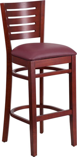 Flash Furniture Darby Series Slat Back Mahogany Wood Restaurant Barstool - Burgundy Vinyl Seat - XU-DG-W0108BBAR-MAH-BURV-GG